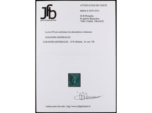 ° COLONIAS FRANCESAS. Yv. 8. 1871-72. 5 cts. verde. Mat. de 