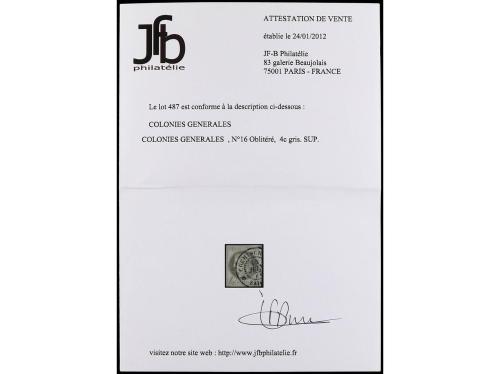 ° COLONIAS FRANCESAS. Yv. 16. 1872-77. 4 cts. gris. Mat. COC