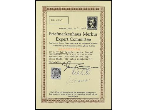 ° LUXEMBURGO. Yv. 10. 1859-63. 37 1/2 cts. verde. Mat. fecha