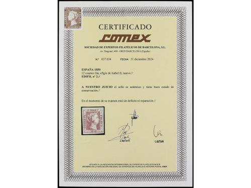 * ESPAÑA. Ed. 2. 12 cuartos lila. PIEZA DE LUJO. Cert. COMEX