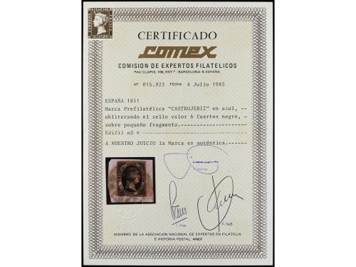 Δ ESPAÑA. Ed. 6. 6 cuartos negro sobre pequeño fragmento, ma