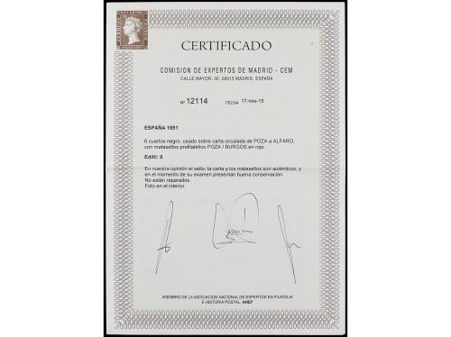 ✉ ESPAÑA. Ed. 6. 1851. POZA a ALFARO. 6 cuartos negro, mat. 