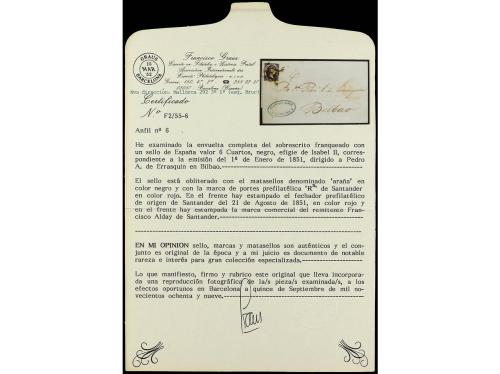 ✉ ESPAÑA. Ed. 6. 1851. SANTANDER a BILBAO. 6 cuartos negro, 