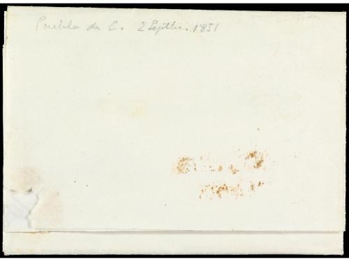 ✉ ESPAÑA. Ed. 6. 1851. PUEBLA a SANTIAGO. 6 cuartos negro. S