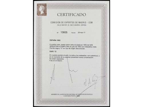 ✉ ESPAÑA. Ed. 12. 1852. SAN SEBASTIÁN a PAMPLONA. 6 cuartos 