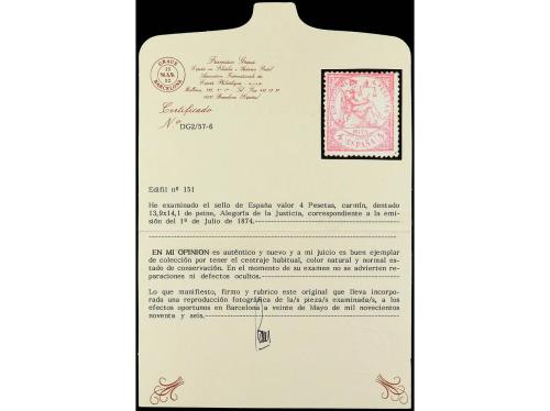 (*) ESPAÑA. Ed. 151. 4 pesetas carmín. Centrado de emisión. 