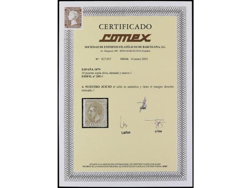 * ESPAÑA. Ed. 209. 10 pesetas sepia. Buen ejemplar. Cert. CO