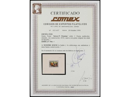 ** ESPAÑA. Ed. 766. Aéreo + 5 pts. multicolor. LUJO. Cert. C