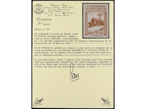 * ESPAÑA. Ed. 481. 10 pts. castaño amarillo. Ejemplar de LUJ