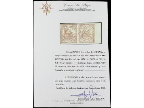 * ESPAÑA. Ed. 147s. 25 cts. castaño. Pareja SIN DENTAR. Aunq