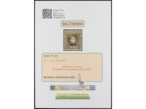 ** ESPAÑA. Ed. 241. 2 céntimos castaño. LUJO. Dictamen GRAUS