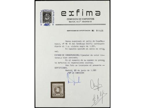 ** ESPAÑA. Ed. NE 15. NO EMITIDO. 1 pta. negro. MAGNÍFICO. C