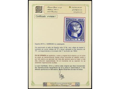 (*) ESPAÑA. Ed. 21it. 6 reales azul SIN PUNTO debajo de la "