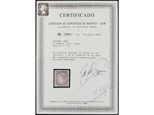 ** ESPAÑA. Ed. 73. 2 reales violeta. Grandes márgenes. PIEZA