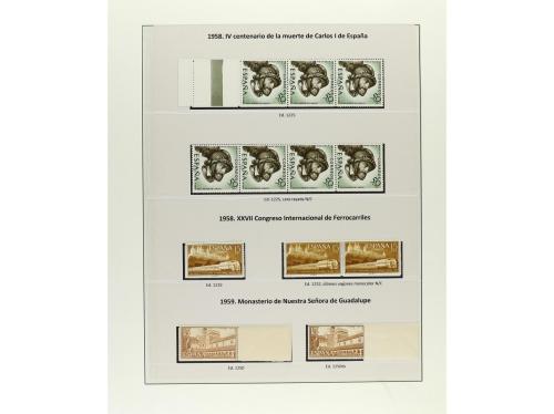 ESPAÑA. EMISIONES DE 1958 a 1960.Nueve páginas de álbum con 