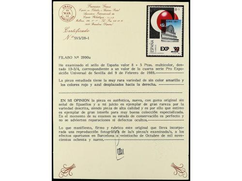 ** ESPAÑA. Ed. 2990. EXPO'92. 8 + 5 pts. página de álbum den