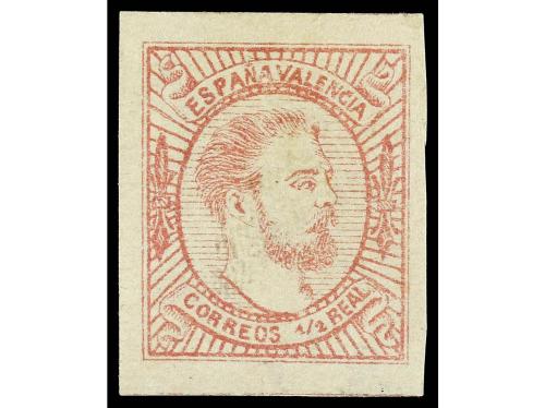 * ESPAÑA. Ed. 159, 159A. 1/2 real rosa, tipos I y II. LUJO. 