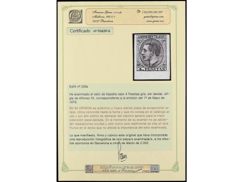 (*) ESPAÑA. Ed. 208s. 4 pts. gris SIN DENTAR, margen inferio