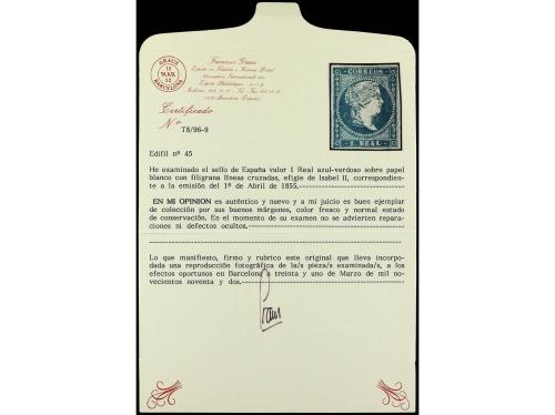 * ESPAÑA. Ed. 45. 1 real azul, márgenes completos. Muy buen 