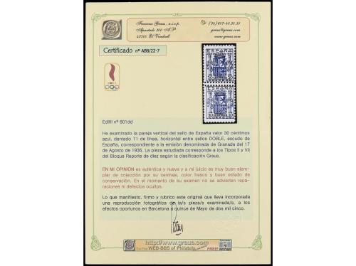 ** ESPAÑA. Ed. 801dd. 30 cts. azul. Pareja vertical DOBLE DE