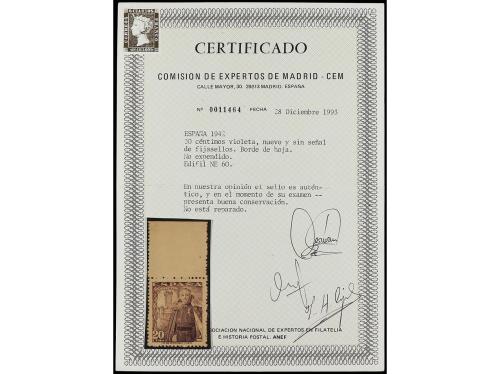 ** ESPAÑA. Ed. NE 60. 20 cts. violeta. NO EXPENDIDO. Borde d
