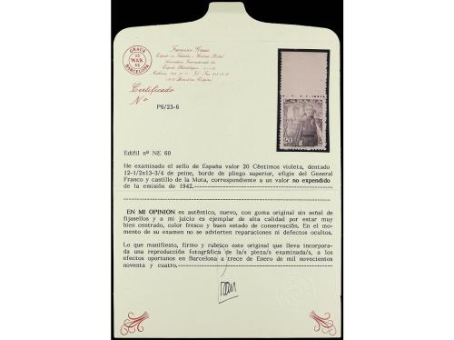 ** ESPAÑA. Ed. NE 60. 20 cts. violeta. NO EXPENDIDO. Borde d