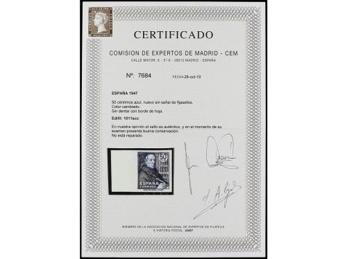 ** ESPAÑA. Ed. 1011ccs. 50 cts. azul. ERROR DE COLOR SIN DEN
