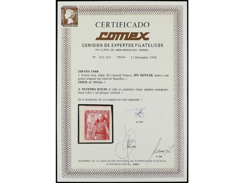 ** ESPAÑA. Ed. 1032s. 1 pta. rosa SIN DENTAR. Amplios márgen