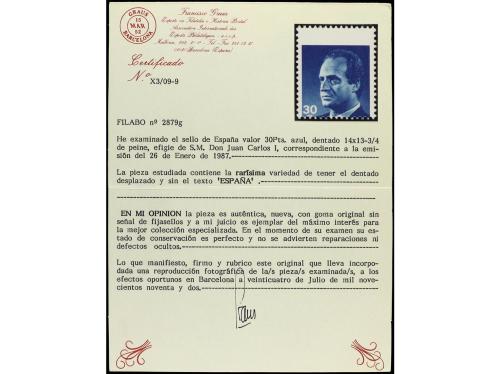 ** ESPAÑA. Ed. 2879 (9). JUAN CARLOS I. 30 cts. azul. 9 ejem