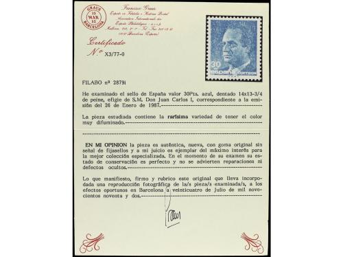 ** ESPAÑA. Ed. 2879 (9). JUAN CARLOS I. 30 cts. azul. 9 ejem