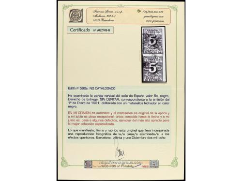 ° ESPAÑA. Ed. 592(2). 5 cts. negro. PAREJA VERTICAL SIN DENT