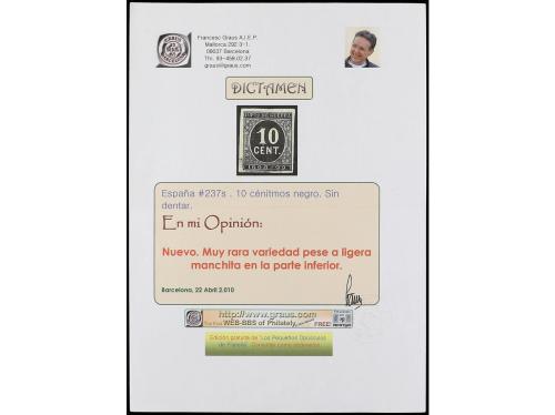 * ESPAÑA. Ed. 237s. 10 cts. negro SIN DENTAR, mancha en la p