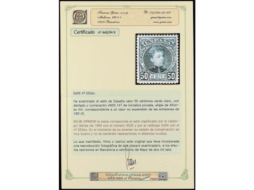 * ESPAÑA. Ed. 252ec. 50 cts. verde claro ERROR DE COLOR al d