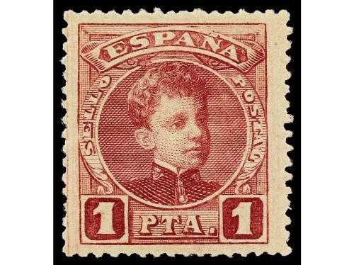 ** ESPAÑA. Ed. 253. 1 peseta carmín. Espectacular salto de p