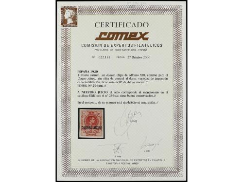 (*) ESPAÑA. Ed. 296sta. 1 pta. carmín SIN DENTAR, "R" de AER