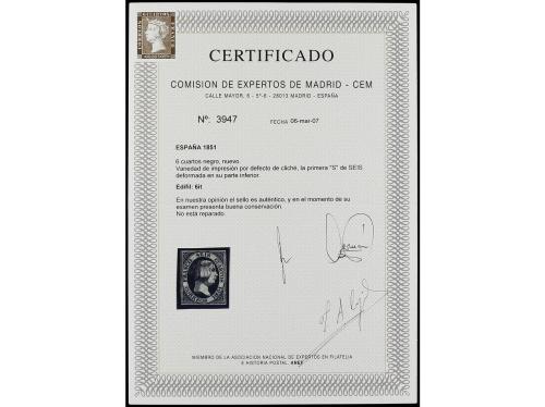 (*) ESPAÑA. Ed. 6. 6 cuartos negro. "S" de seis deformada en