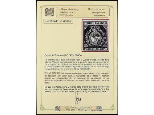 * ESPAÑA. Ed. 22. 1 cuarto bronce dorado. Punto de color en 