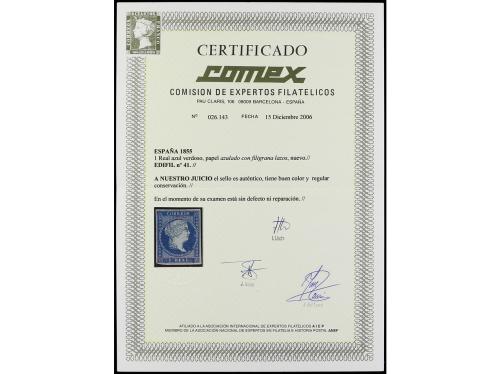 * ESPAÑA. Ed. 41. 1 real azul. Buen ejemplar. Cert. COMEX. 