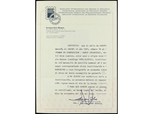 ° ESPAÑA. Ed. 70ei. 12 cuartos azul y rosa. MARCO INVERTIDO.