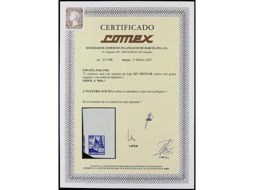 * ESPAÑA. Ed. 969s. 75 cts. azul. Esquina de hoja SIN DENTAR