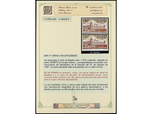 ** ESPAÑA. Ed. 1384. MONASTERIO DEL ESCORIAL. 1 pta. rojo y 