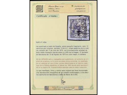 Δ ESPAÑA. Ed. 145ie. 10 cts. azul sobre pequeño fragmento DO