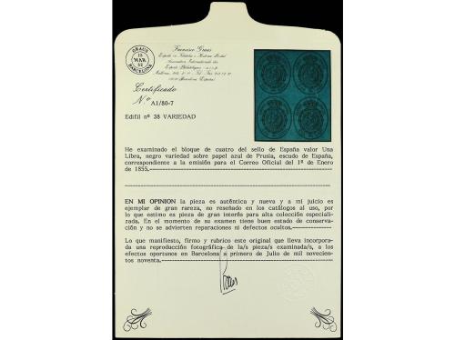* ESPAÑA. Ed. 38p. 1 libra negro sobre azul de Prusia. ERROR