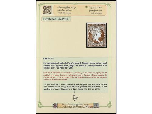 ** ESPAÑA. Ed. 42. 2 reales violeta. Muy buen ejemplar. Cert