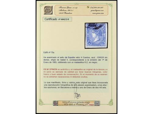 ° ESPAÑA. Ed. 75s. 4 cuartos azul SIN DENTAR. Mat. Rueda de 