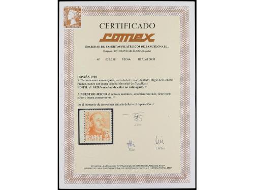 ** ESPAÑA. Ed. 1020. 50 cts. ocre anaranjado. ERROR DE COLOR