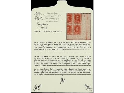 ** ESPAÑA. Ed. 317Apa. 25 cts. rojo. Bloque de cuatro, papel