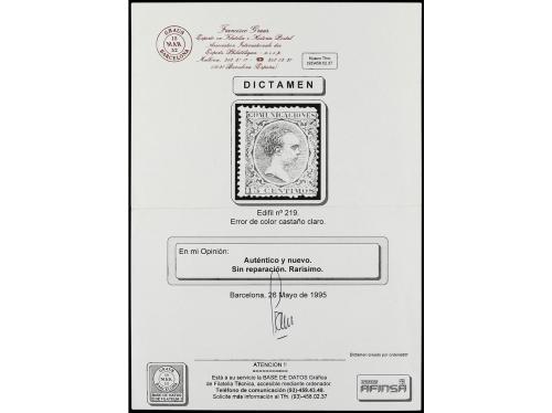 * ESPAÑA. Ed. 219. 15 cts. castaño claro. CAMBIO DE COLOR to
