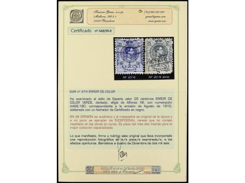 ° ESPAÑA. Ed. 274ec. 25 cts. verde bronce ERROR DE COLOR igu