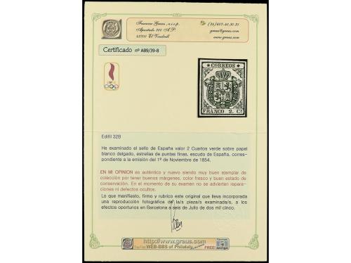 * ESPAÑA. Ed. 32B. 2 cuartos verde, papel blanco delgado y e